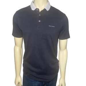 Armani Exchange Mens Navy Blue Contrast Collar Polo Shirt Logo Size L